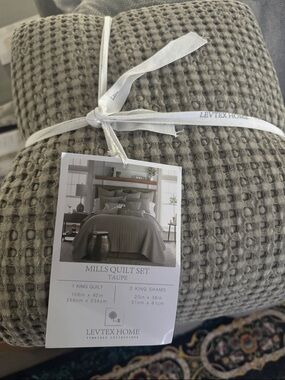 Levtex Taupe Waffle-Texture Quilt